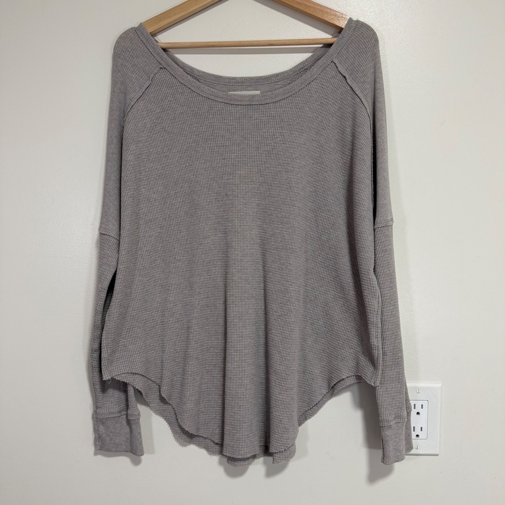 Tna Waffle Knit Thermal Long Sleeve Top Womens L Grey Oversized Cozy Gorpcore
